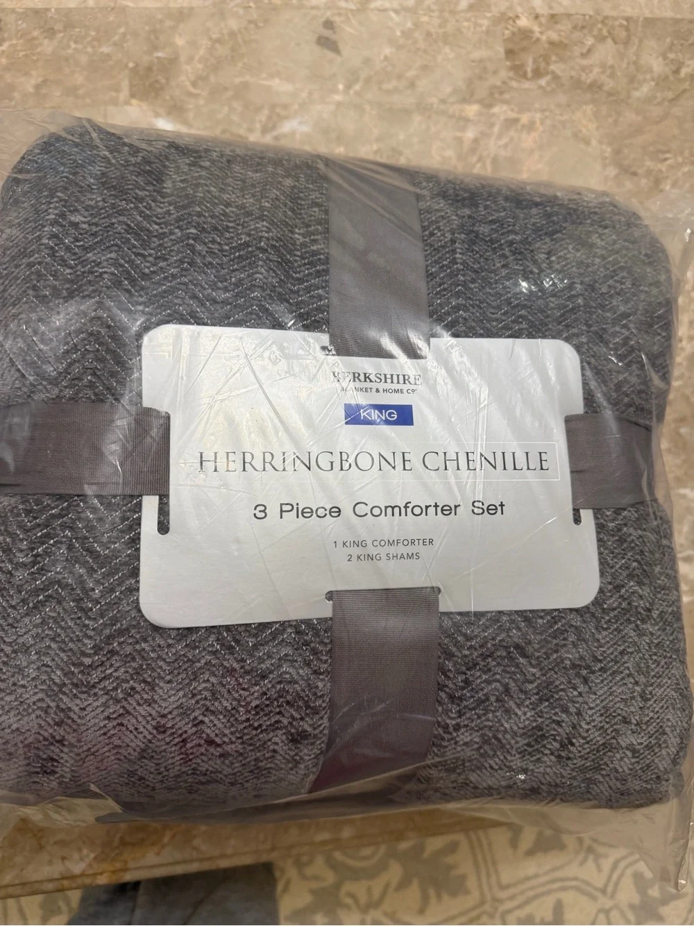 Berkshire Charcoal Herringbone Chenille 3-Piece Comforter Set